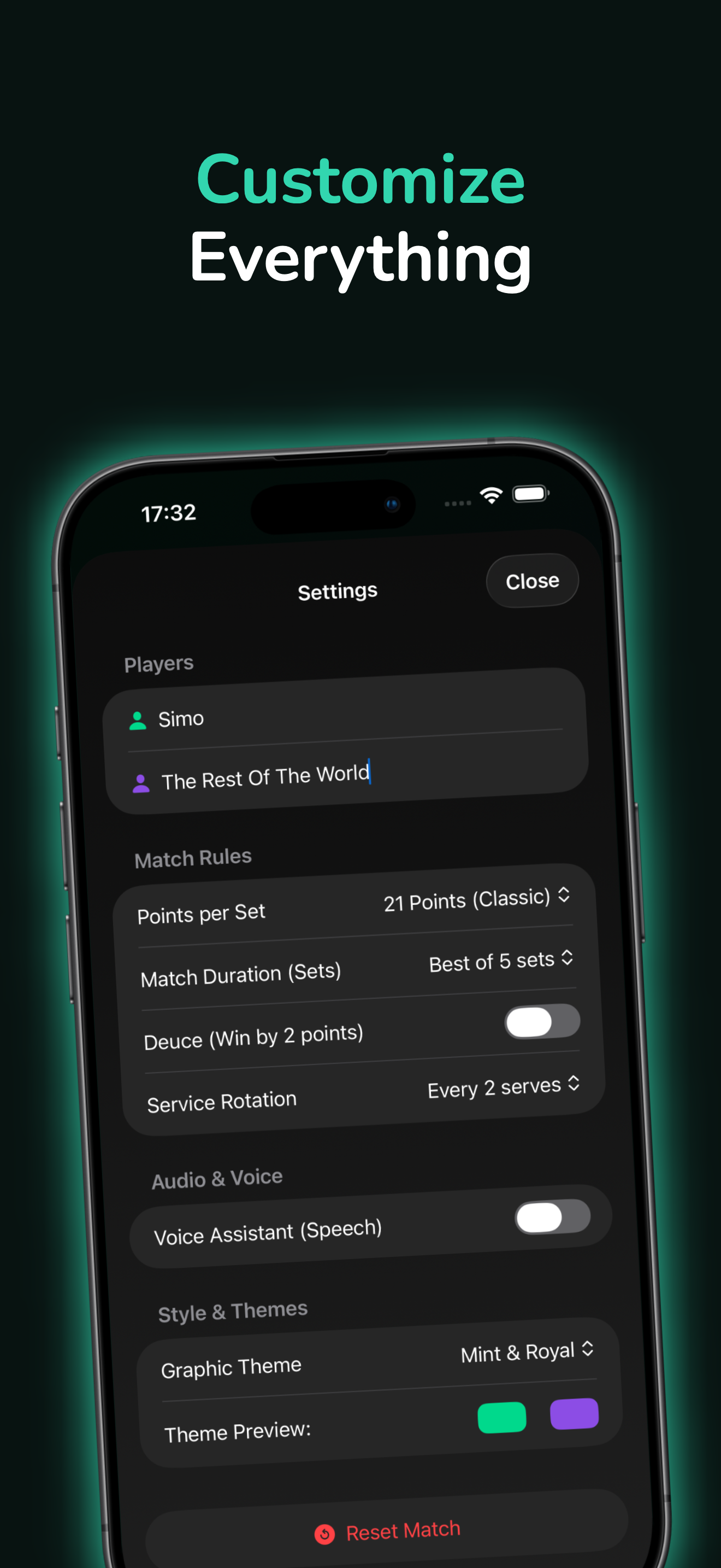 Customize everything in settings